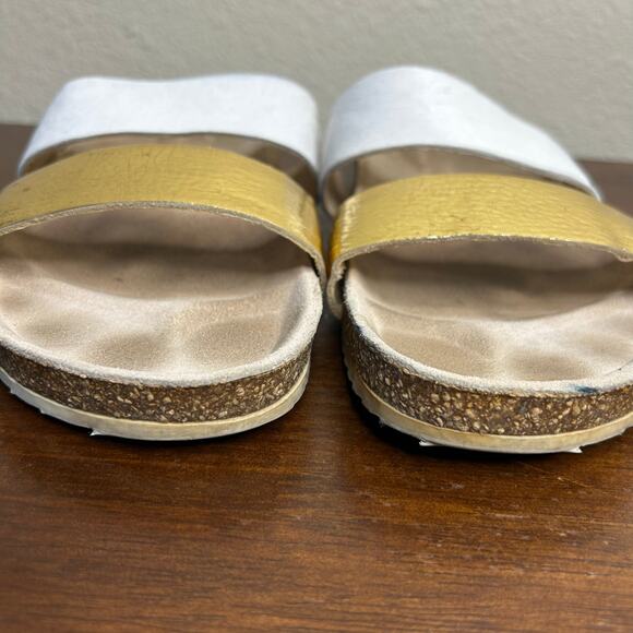 Loeffler Randall Paz Sandal Size 8 White Calf Fur Gold Band Leather Slip On - Picture 3 of 7